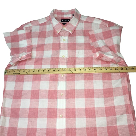 Men’s CHAPS Linen Cotton Blend Pink White Plaid Button Down Shirt Large - Picture 2 of 9